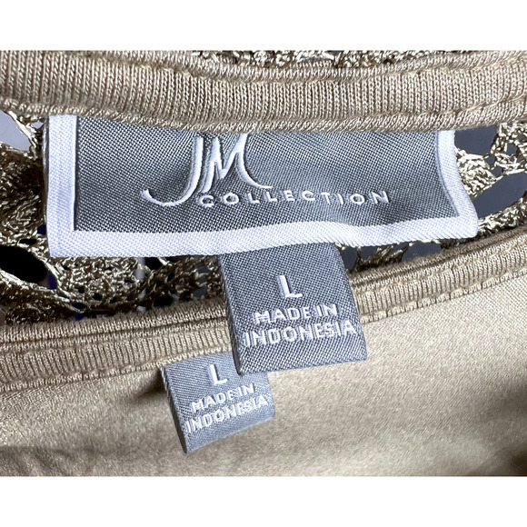 JM Collection Crocheted Lined Blouses Womens Lot/2 Large + Petite XL Gold Silver - Picture 10 of 13